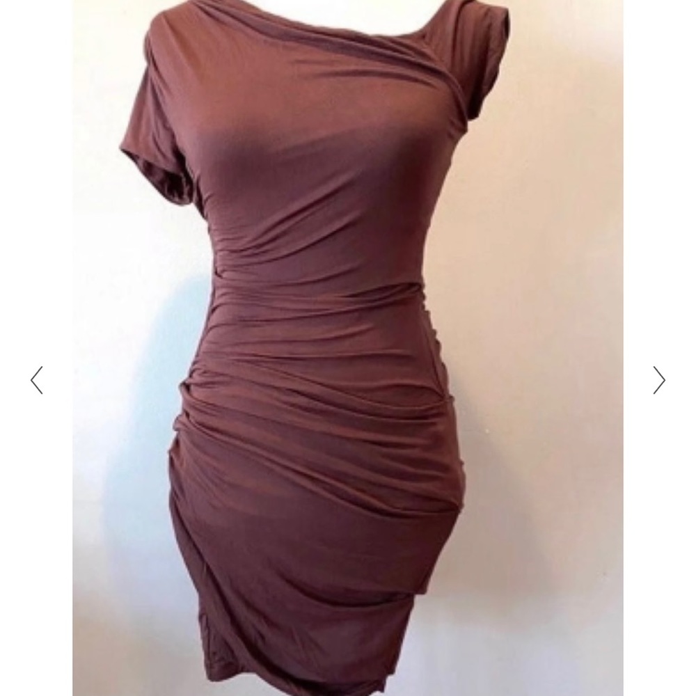 Bebe Asymmetrical Ruched Dress